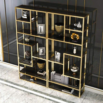 Luxury Display Geometric Bookshelf in Gold & Black-Bookcases & Bookshelves,Furniture,Office Furniture